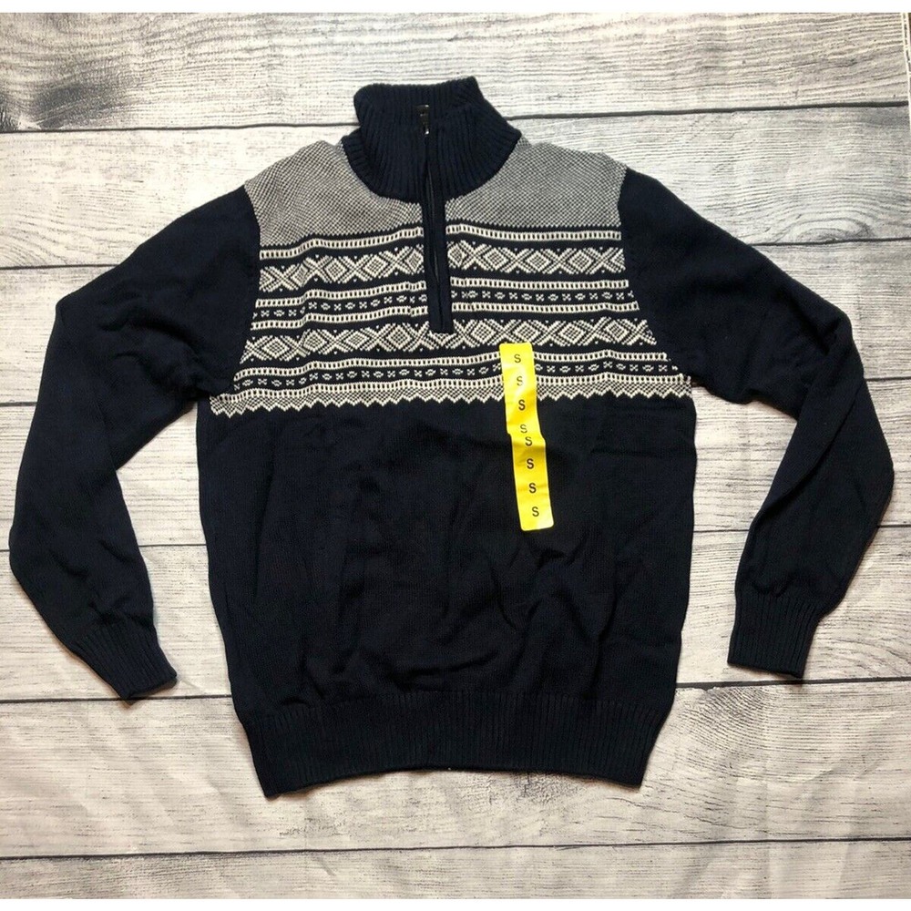 Weatherproof Vintage Sweater Half Zip Small Cotton Long Sleeve Blue White R4